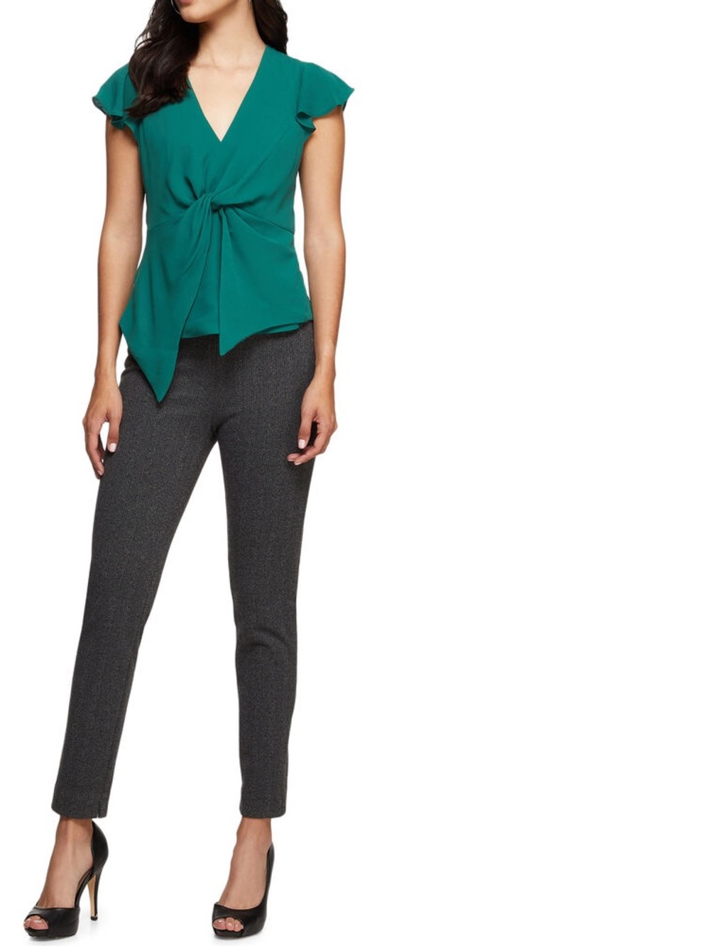 NWT BCBG MAXAZRIA Green Knot-Front V-Neck Blouse